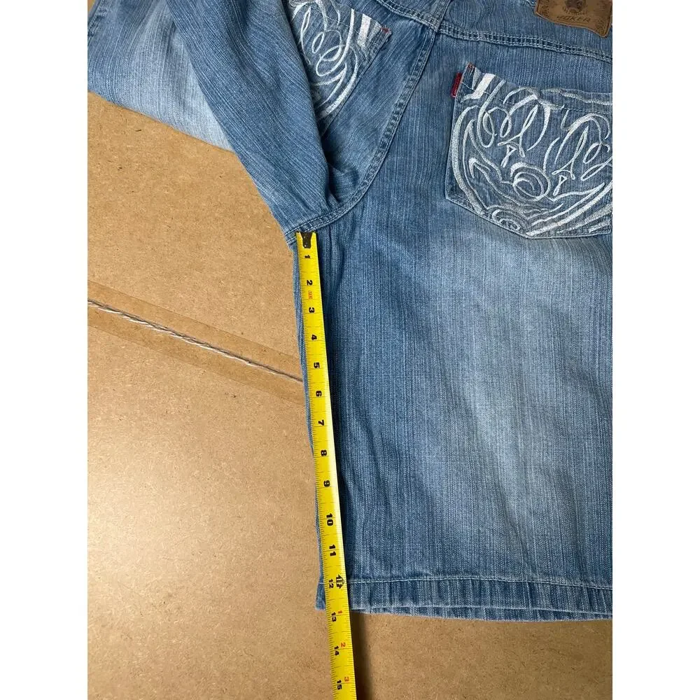 Vtg Y2K Joker Jorts Mens Blue Denim Shorts Baggy Wide Leg Skater 90s Size 38